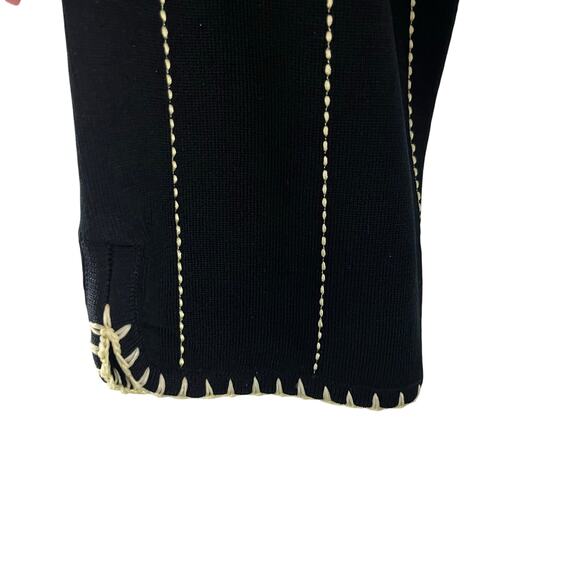 Ming Wang Belted Acrylic Knit Cardigan Jacket Large Black Cream Embroidered L - Picture 4 of 6